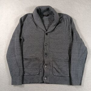 Banana Republic Sweater Mens Medium Gray Shawl Collar Cardigan Knit Scholar